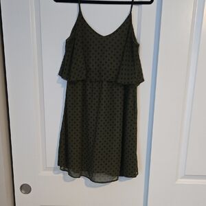 Olive Green Mini Dress with Black Cross Print